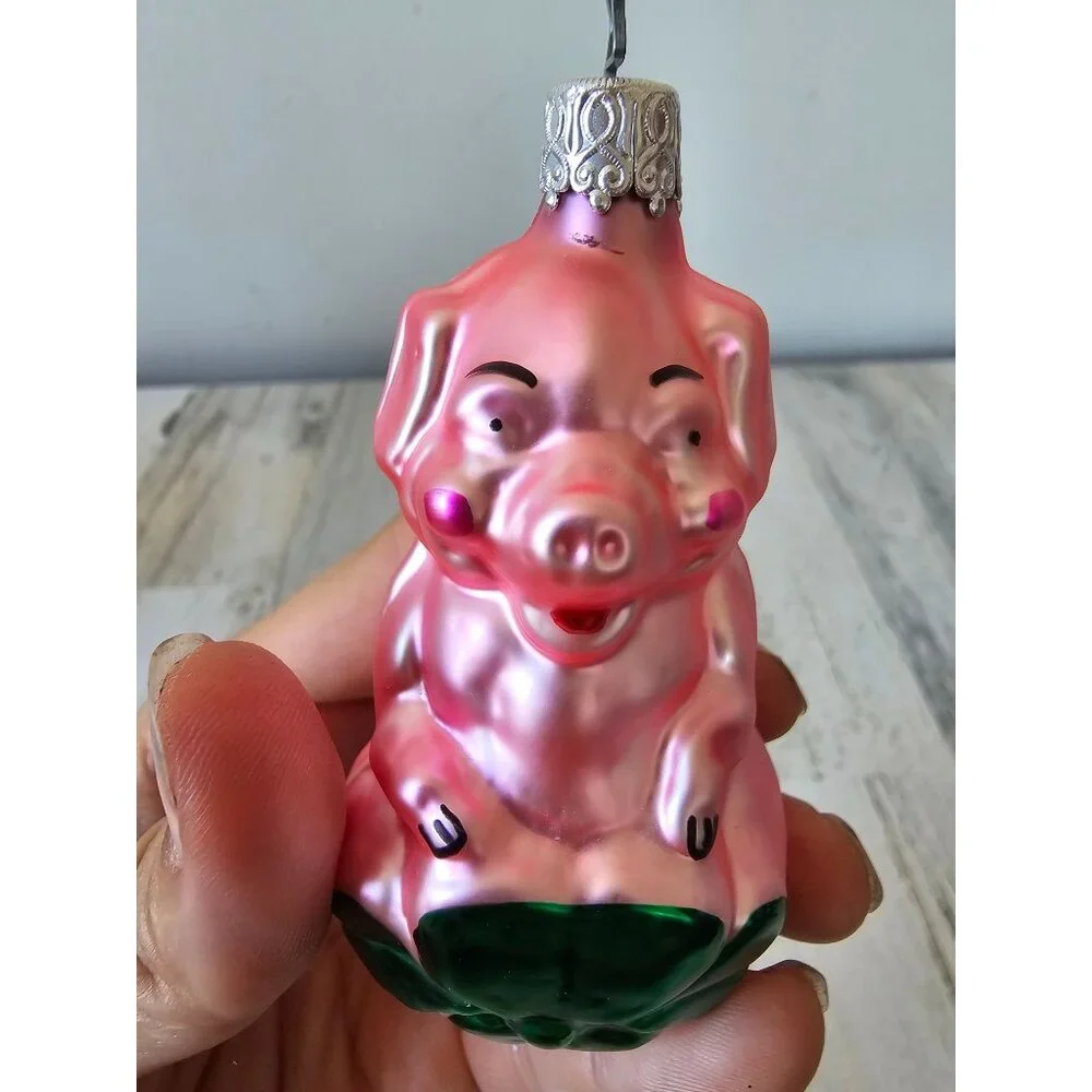Vintage inge glas pig shamrock 4 leaf clover ornament St Patrick's Day spring Ge